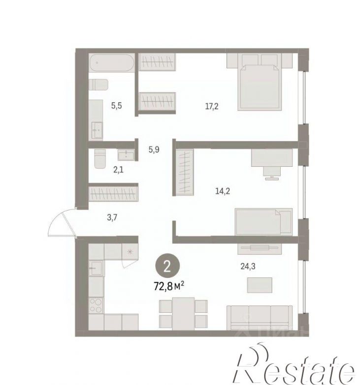 2-комн квартира в новом доме улица Гастелло, 3,  д. 3