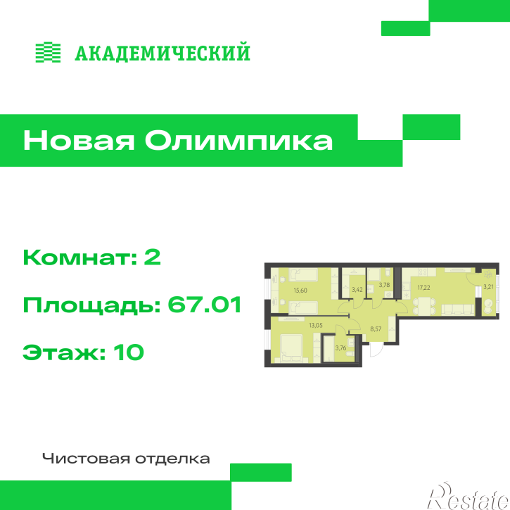 2-комн квартира в новом доме улица Академика Парина, дом 13.2